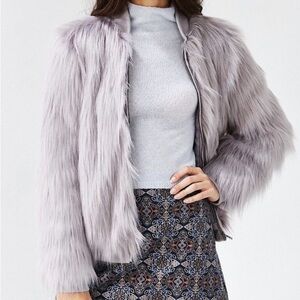 Silence + Noise Gray Faux Fur Jacket